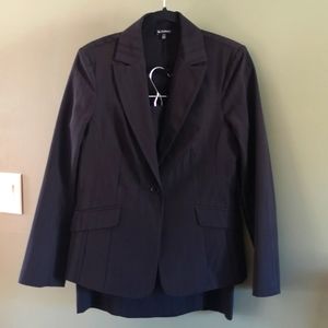 Le Chateau Skirt Suit Textured Black Pin Striped Blazer & Skirt Sz M